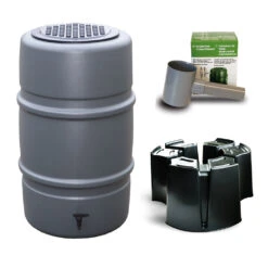 Harcostar Kunststof Regenton Antraciet 227 Liter Met 3 Delige Voet En Vulautomaat