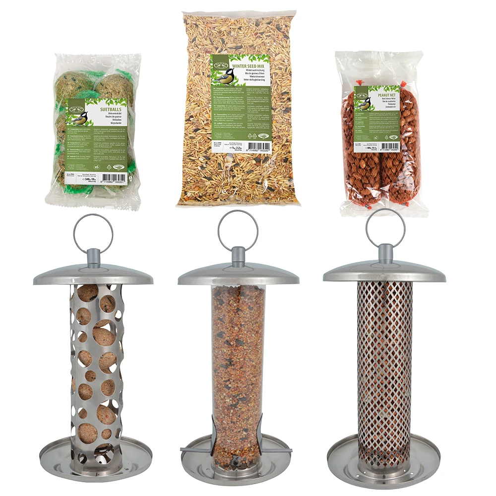 Esschert Vogelvoederhangers RVS Met Voer 3 Esschert Vogelvoederhangers RVS Met Voer